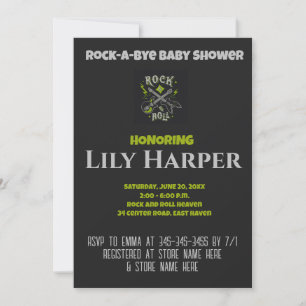Invitación Baby Shower Rock a Bye Guitar Rock Star