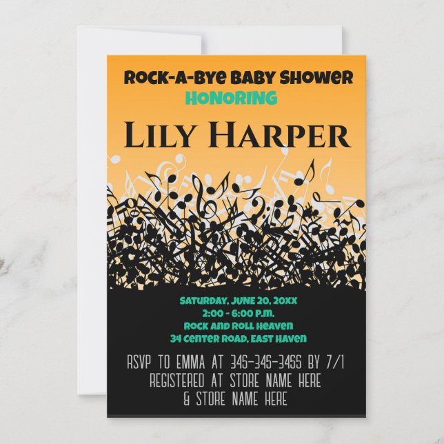 Invitación Baby Shower Rock a Bye Guitar Rock Star (Anverso)