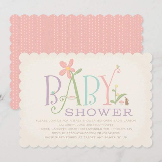 Invitación Baby Shower Rock-a-bye - Rosa (Anverso / Reverso)
