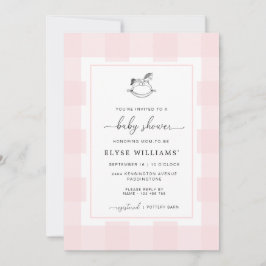 Invitación Baby Shower Rocking Horse Pink Gingham