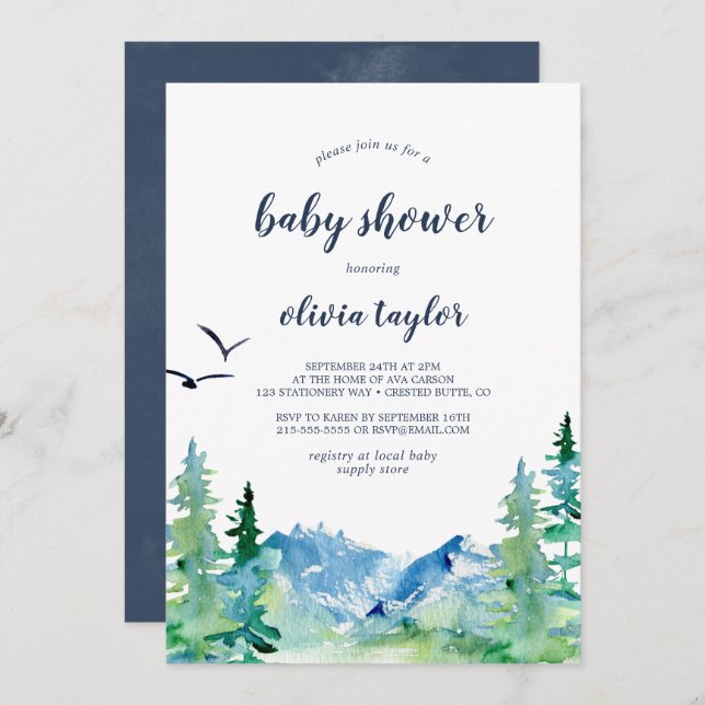Invitación Baby Shower Rocky Mountain (Anverso / Reverso)