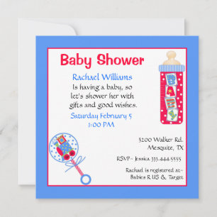 Invitación Baby Shower roja, blanca y azul