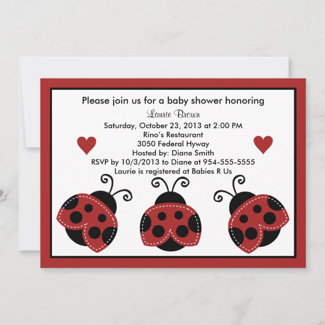 Invitación Baby Shower roja y negra tan agradable (Anverso)