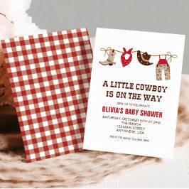 Invitación Baby Shower rojo Cowboy occidental
