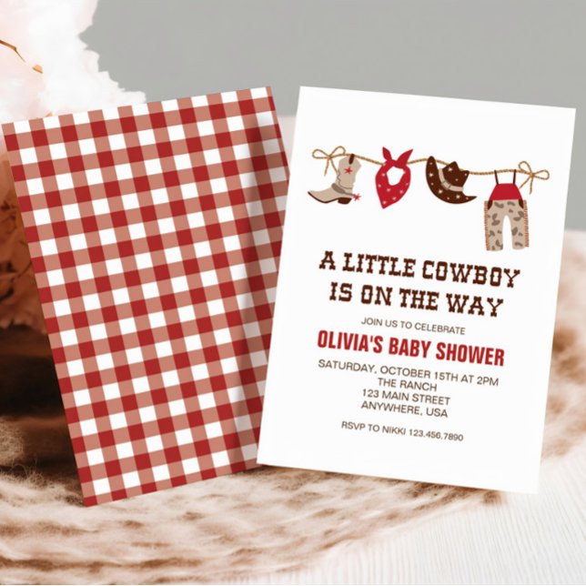 Invitación Baby Shower rojo Cowboy occidental (Subido por el creador)