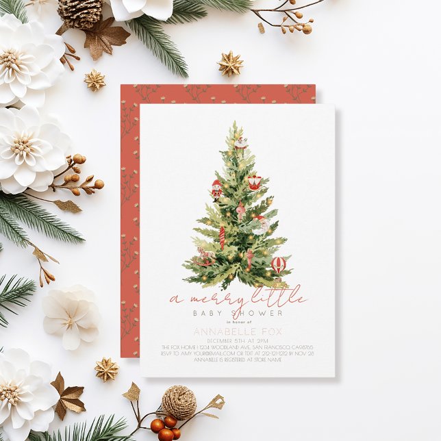 Invitación Baby Shower rojo de Merry Little Christmas Tree (Subido por el creador)