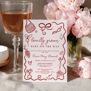 Invitación Baby Shower Rojo Mercado de Agricultores Locales