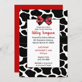 Invitación Baby Shower rojo negro para impresión en vaca