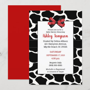 Invitación Baby Shower rojo negro para impresión en vaca