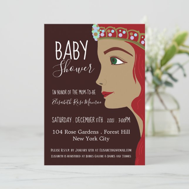 Invitación Baby Shower Rojo Princesa (Anverso de pie)
