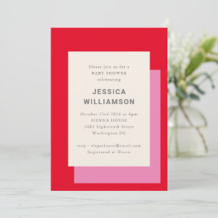 Invitación Baby Shower rojo rosa negrita geométrica moderna