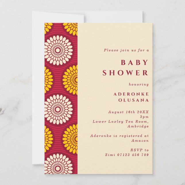 Invitación Baby Shower rojo y amarillo para la impresión de c (Anverso)