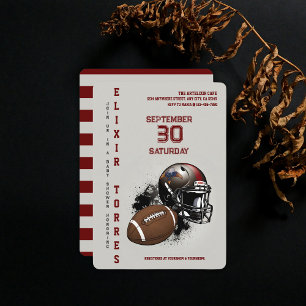 Invitación Baby Shower rojo y negro del fútbol americano
