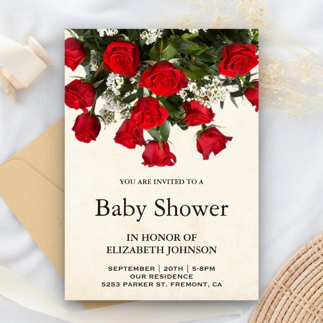 Invitación Baby Shower Romantic Red Roses Bouquet (Subido por el creador)