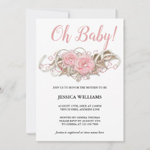 Invitación Baby Shower romántico de decoración de racimo rosa