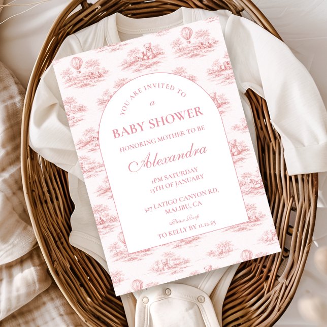 Invitación Baby Shower Romántico de Toile Rosa (Subido por el creador)