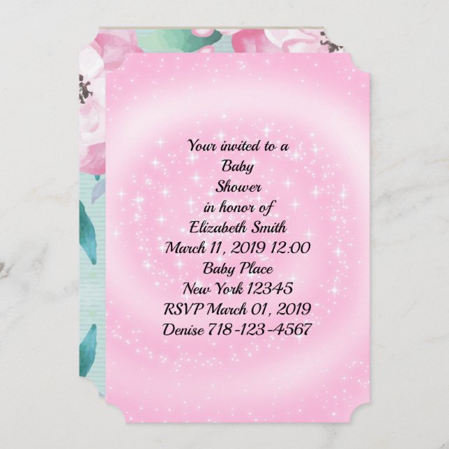 Invitación Baby Shower rosa (Anverso / Reverso)
