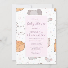 Invitación Baby Shower rosa animal de la jungla de Safari edi