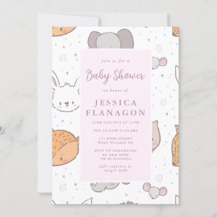 Invitación Baby Shower rosa animal de la jungla de Safari edi