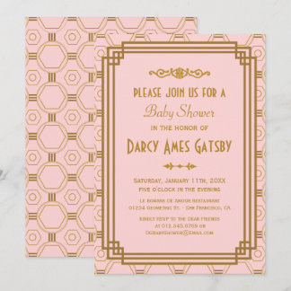 Invitación Baby Shower Rosa Art Déco invita