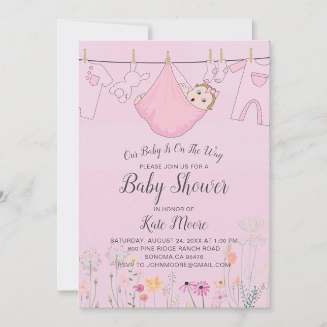 Invitación Baby Shower rosa | Baby Bundle (Anverso)