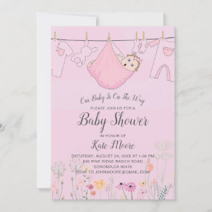 Invitación Baby Shower rosa   Baby Bundle