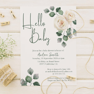 Invitación Baby Shower Rosa blanco y verde
