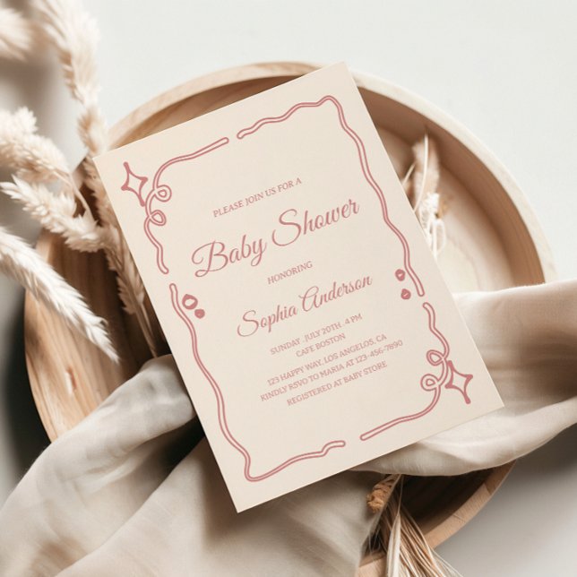 Invitación Baby Shower rosa caprichoso con borde espumoso (Subido por el creador)