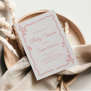 Invitación Baby Shower rosa caprichoso con borde espumoso