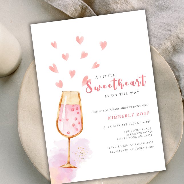 Invitación Baby Shower Rosa Champagne Valentina (Pink Sweetheart Champagne Valentines Baby Shower Invitation)