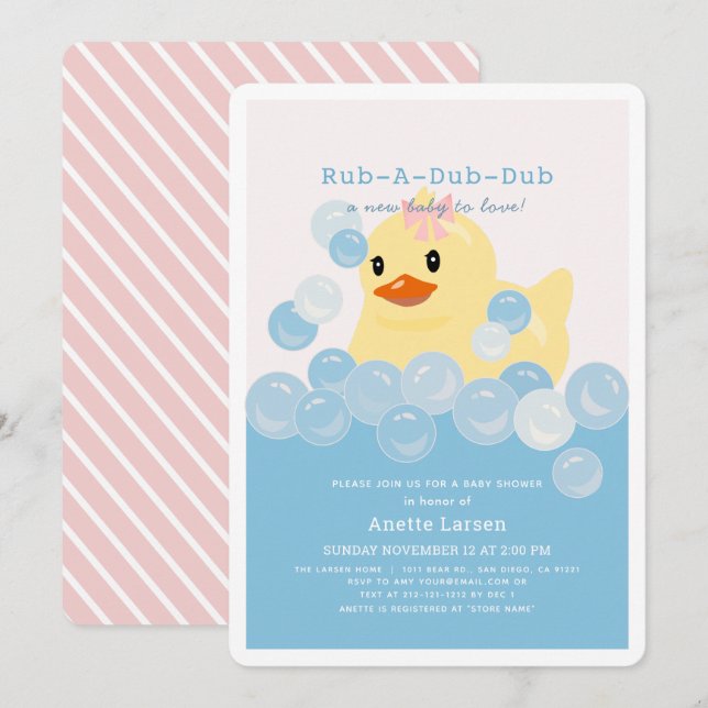 Invitación Baby Shower rosa Chica dudoso de caucho (Anverso / Reverso)