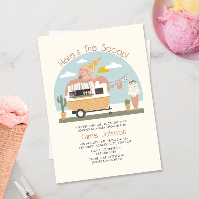 Invitación Baby Shower rosa claro de la crema de hielo Scoop (Subido por el creador)