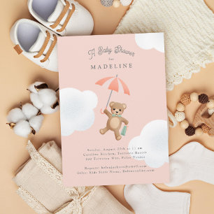 Invitación Baby Shower rosa clásico de Teddy Bear