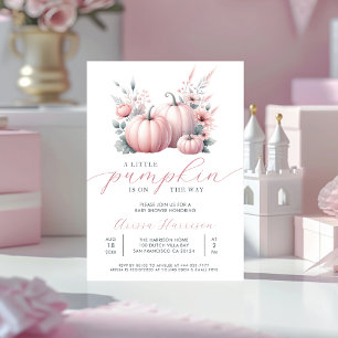Invitación Baby Shower rosa de calabaza pequeña