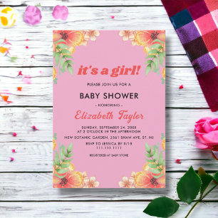 Invitación Baby Shower Rosa de Chica floral Rubor Pink Bloom