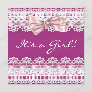 Invitación Baby Shower rosa de cinta blanca rosa de color ros