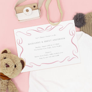 Invitación Baby Shower rosa de cinta clásica