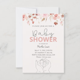 Invitación Baby Shower rosa de color agua