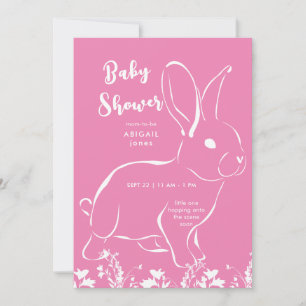 Invitación Baby Shower rosa de conejo blanco