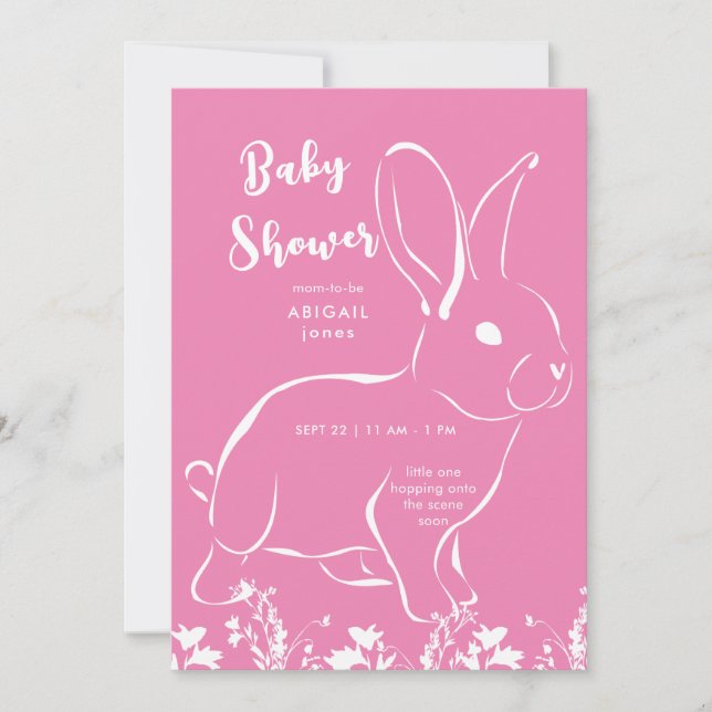 Invitación Baby Shower rosa de conejo blanco (Anverso)