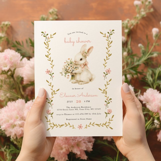 Invitación Baby Shower rosa de conejo vintage (Subido por el creador)