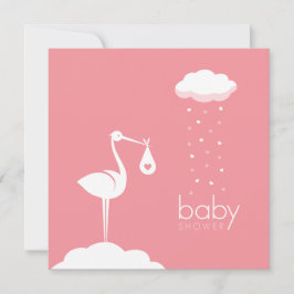 Invitación Baby Shower rosa de entrega de cigüeñas