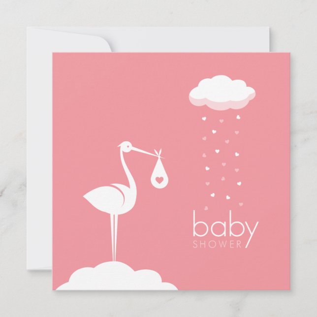 Invitación Baby Shower rosa de entrega de cigüeñas (Anverso)