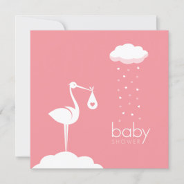 Invitación Baby Shower rosa de entrega de cigüeñas