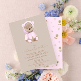 Invitación Baby Shower rosa de espera de Bearly minimalista