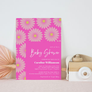 Invitación Baby Shower rosa de flor barato y retro