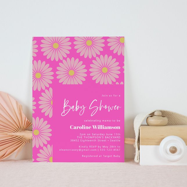 Invitación Baby Shower rosa de flor barato y retro (Subido por el creador)