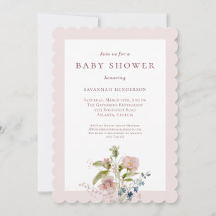 Invitación Baby Shower rosa de flores silvestres clásicas de 