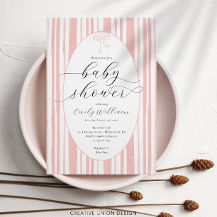 Invitación Baby Shower rosa de franjas eclécticas pintadas
