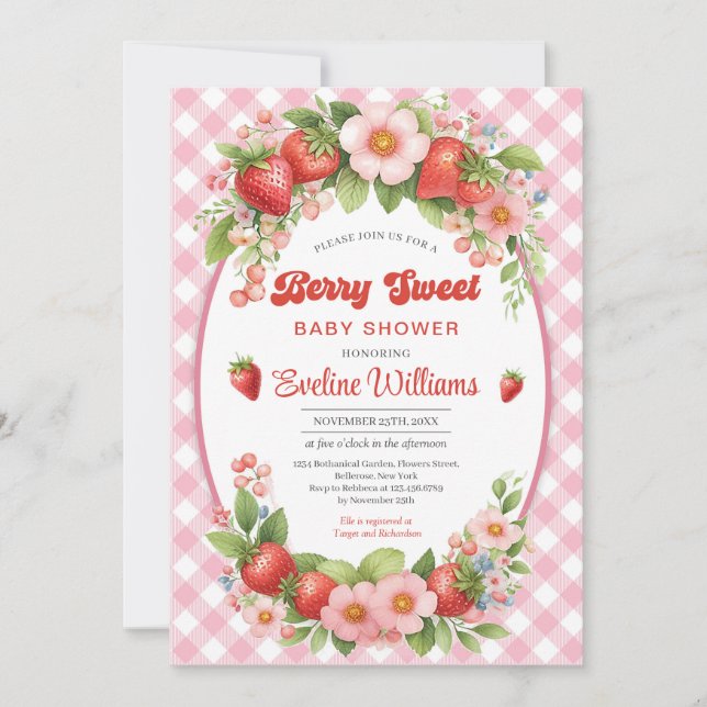 Invitación Baby Shower rosa de fresa dulce de Berr (Anverso)
